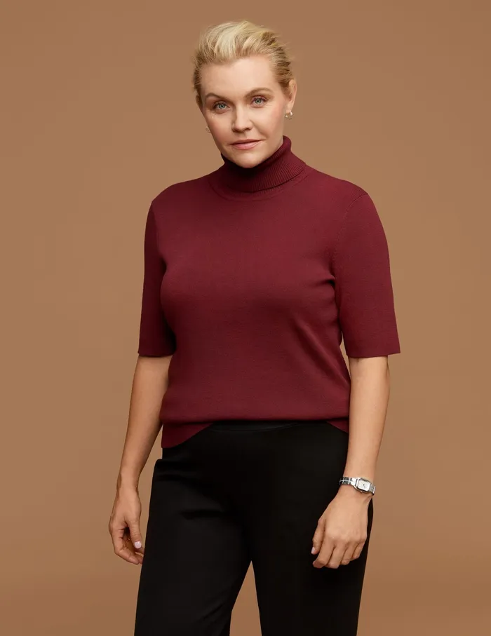 Anne Klein Plus Size Half Sleeve Turtleneck Chianti Women Clothing