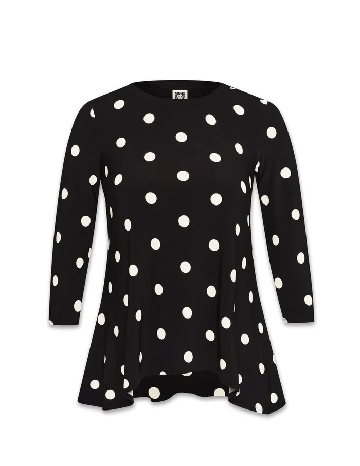 Anne Klein Plus Size Large Dot Sharkbite Knit Top Anne Black Women Clothing