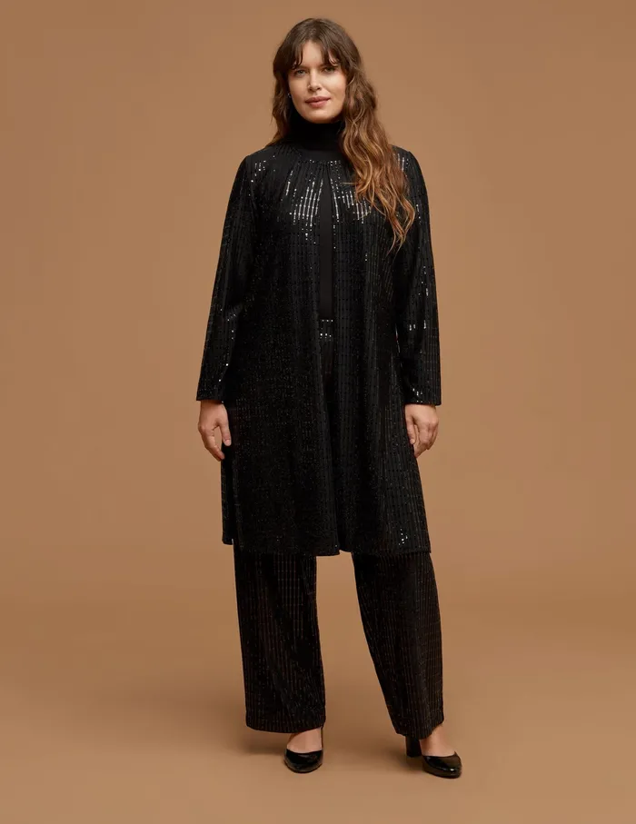 Anne Klein Plus Size Linear Shine Duster Anne Black Women Clothing