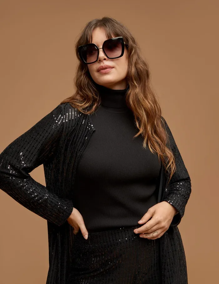 Anne Klein Plus Size Linear Shine Duster Anne Black Women Clothing