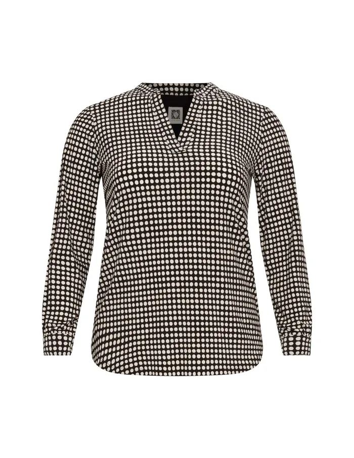 Anne Klein Plus Size Pearly Dot Long Sleeve Split Neck Anne BlackAnne White Anne Black Women Clothing