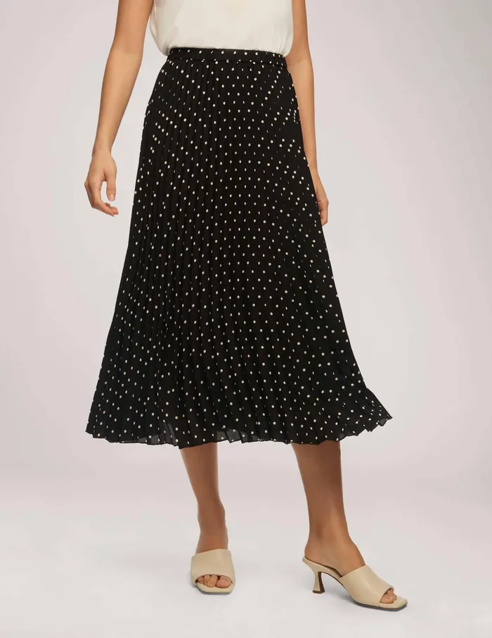 Anne Klein Polka Dot Chiffon Pull On Pleated Skirt Anne Black Women Clothing