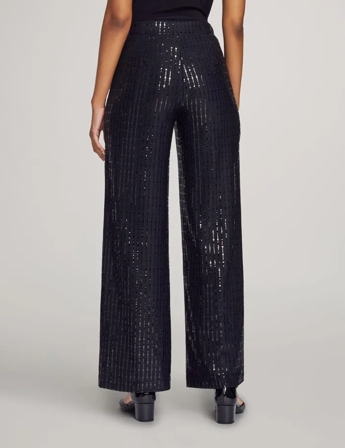 Anne Klein Pull On Linear Shine Wide Leg Pant Anne Black Women Clothing