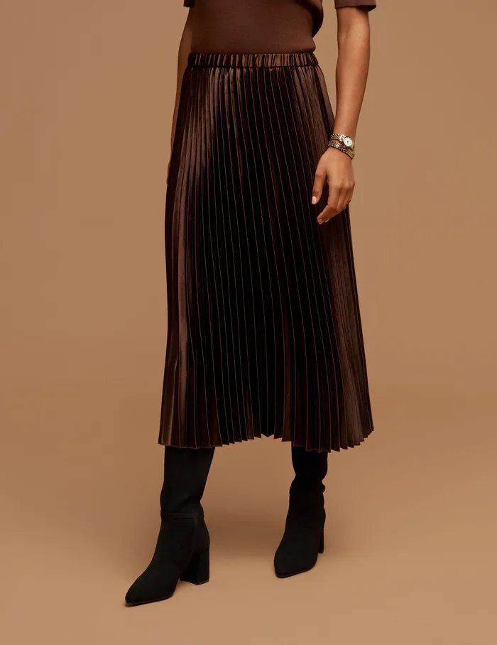 Anne Klein Pull On Pleated Skirt Espresso Women Clothing
