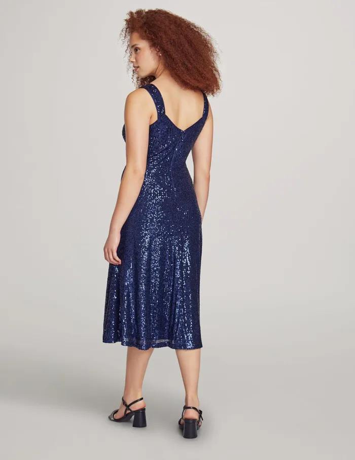 Anne Klein Scooped Neck Sequin Midi Dress Distant Mountain Women Clothing
