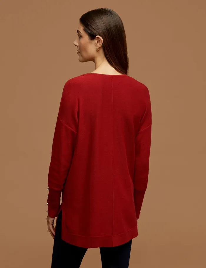 Anne Klein V Neck Long Sleeve With Buttons Titian Red Women Clothing