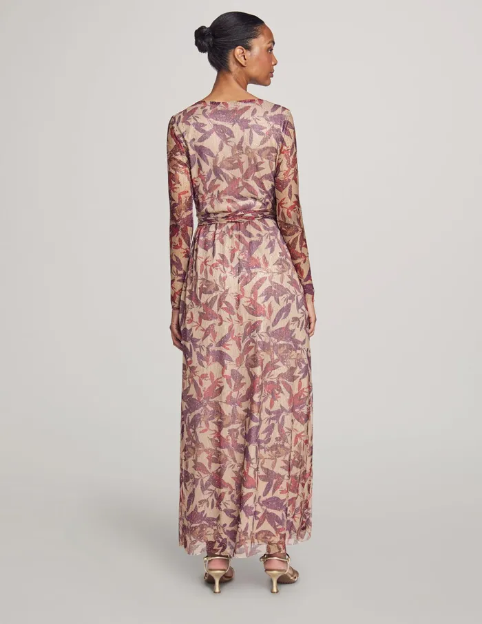Anne Klein V Neck Maxi Pleated Dress Vicuna Multi Women Clothing