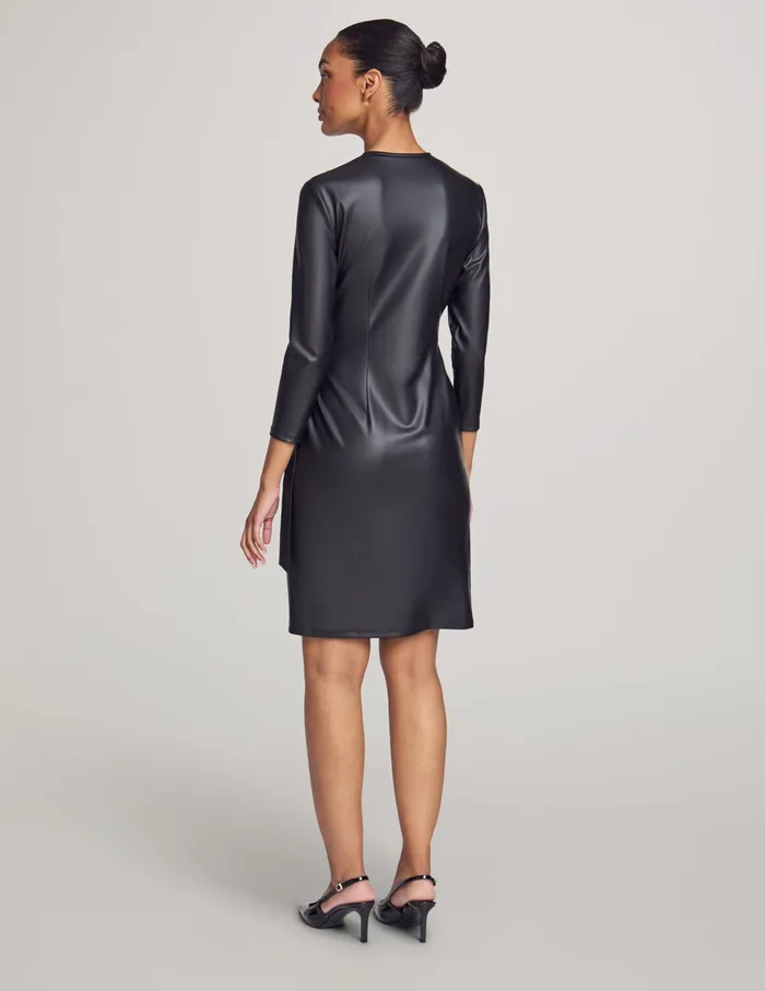 Anne Klein Vegan Leather Classic Wrap Dress Anne Black Women Clothing