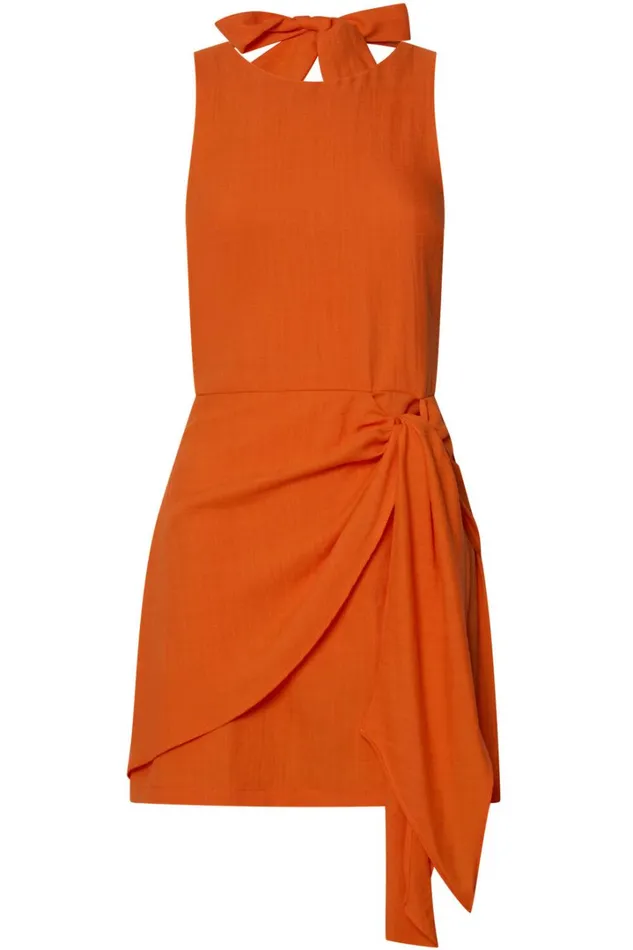 Aoife Mini Dress 8211 Sleeveless Scoop Neck Wrap Dress In Orange Women Showpo Dresses