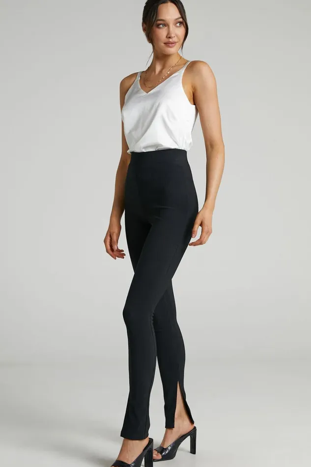 Aspen Pants 8211 High Waisted Split Hem Jersey Pants In Black Women Showpo Denim