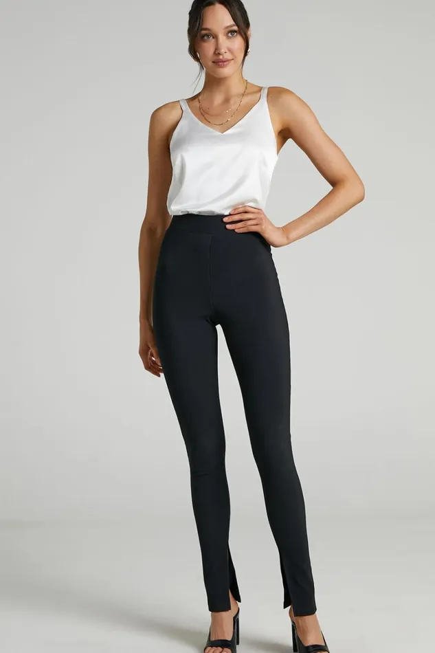 Aspen Pants 8211 High Waisted Split Hem Jersey Pants In Black Women Showpo Denim