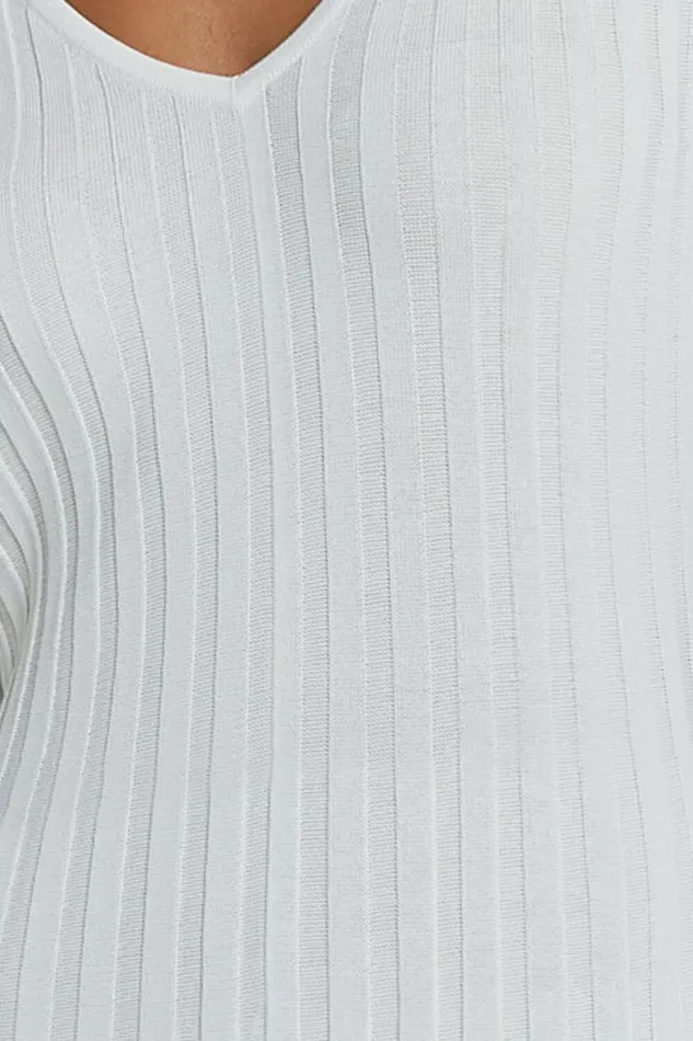 Astra Midi Dress 8211 V Neck Long Sleeve Knit Dress In White Women Showpo Knitwear