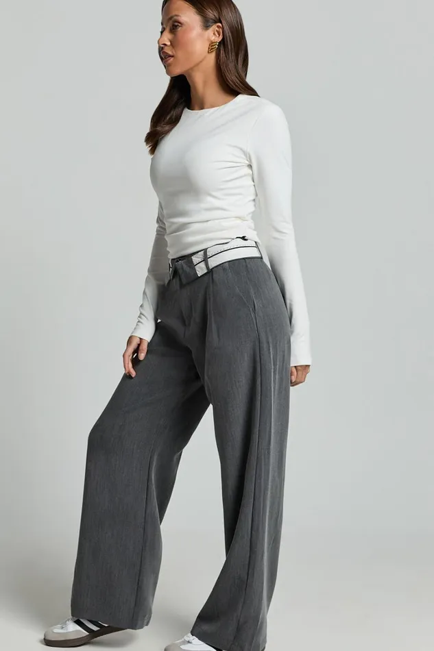 Attica Pants 8211 Foldover Waistband Tailored Pants In Charcoal Women Showpo Pants