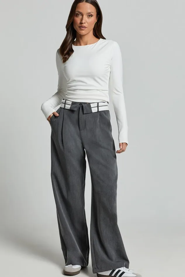 Attica Pants 8211 Foldover Waistband Tailored Pants In Charcoal Women Showpo Pants
