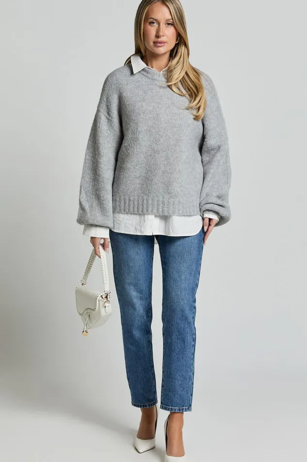 Aubrey Jumper 8211 Crew Neck Knit Jumper In Grey Marle Women Showpo Sweaters and Cardigans