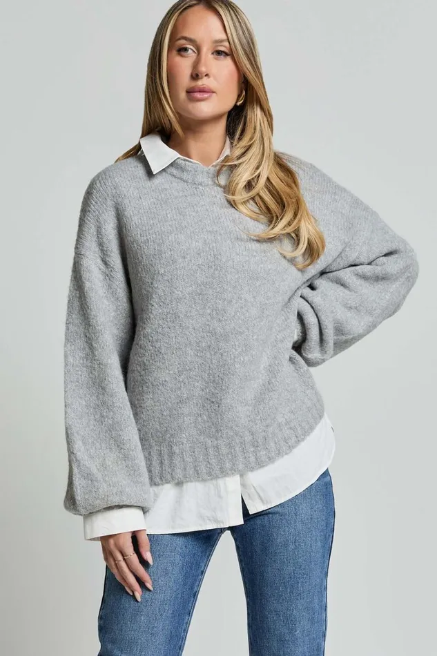 Aubrey Jumper 8211 Crew Neck Knit Jumper In Grey Marle Women Showpo Sweaters and Cardigans