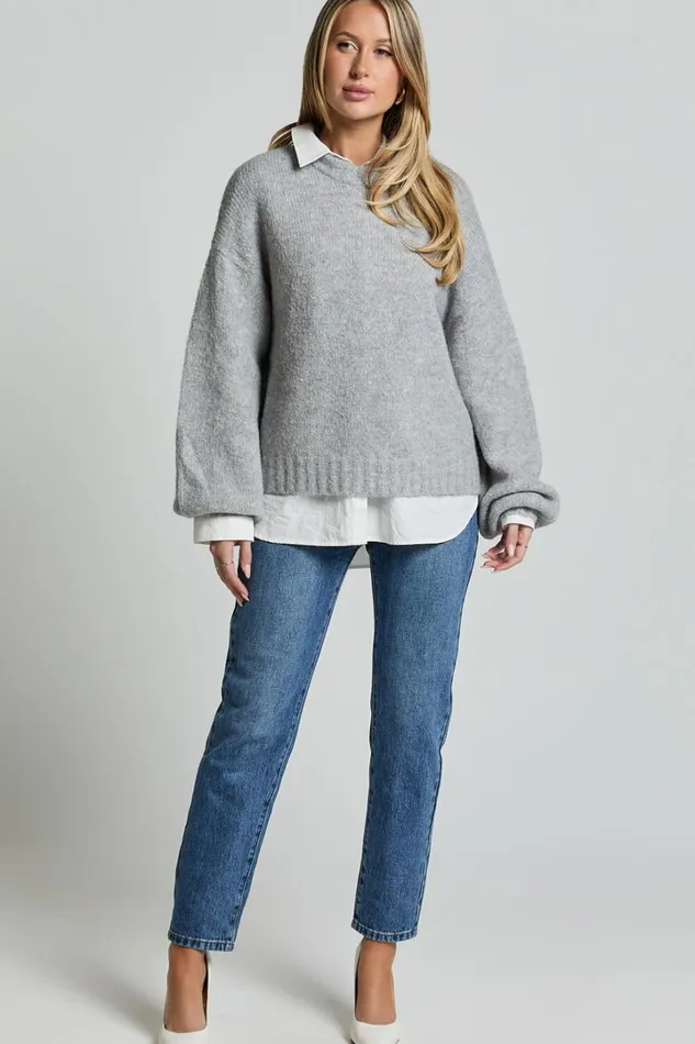 Aubrey Jumper 8211 Crew Neck Knit Jumper In Grey Marle Women Showpo Sweaters and Cardigans