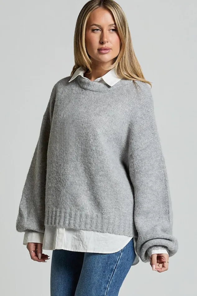 Aubrey Jumper 8211 Crew Neck Knit Jumper In Grey Marle Women Showpo Sweaters and Cardigans