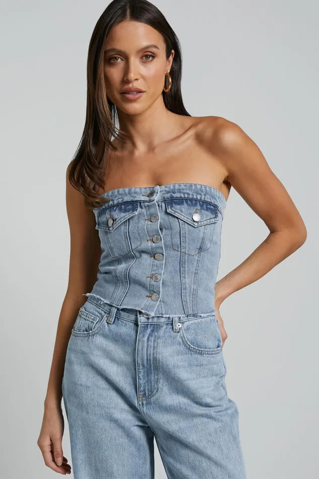 Aubrielle Bustier 8211 Denim Bustier With Pocket Details In Indigo Wash Women Showpo Denim Aubrielle Bustier 8211 Denim Bustier With Pocket Details In Indigo Wash Women Showpo Denim