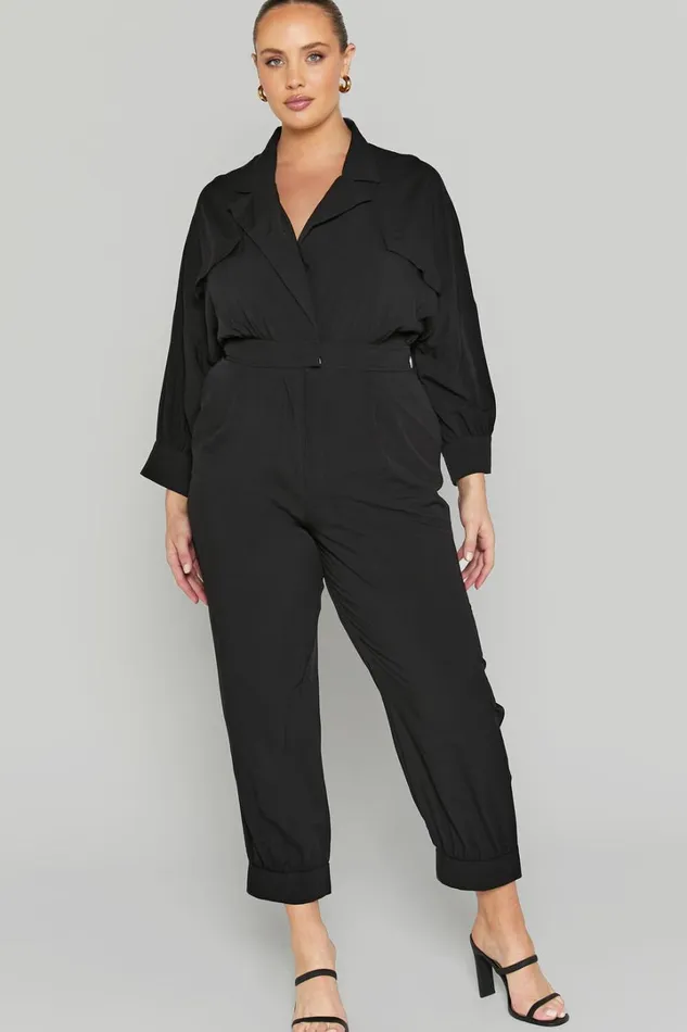 Ayelin Jumpsuit 8211 Linen Look Relaxed 34 Sleeve Jumpsuit In Black Women Showpo Jumpsuits