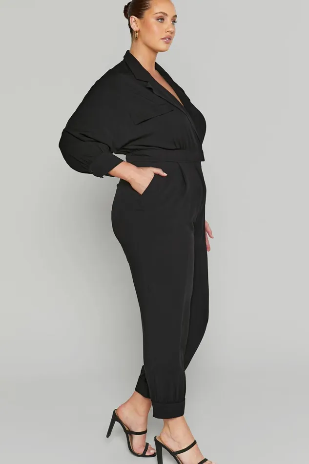 Ayelin Jumpsuit 8211 Linen Look Relaxed 34 Sleeve Jumpsuit In Black Women Showpo Jumpsuits