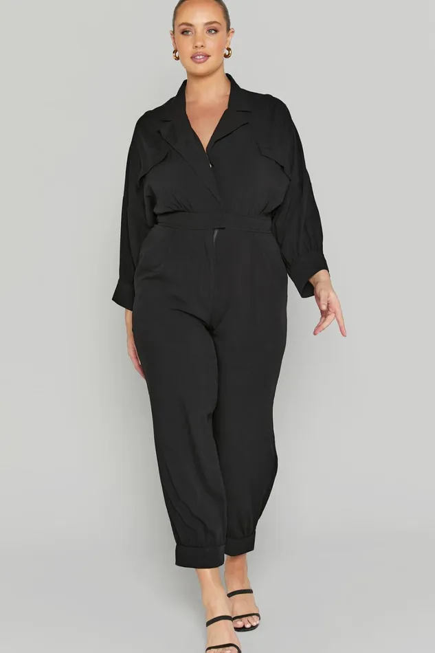 Ayelin Jumpsuit 8211 Linen Look Relaxed 34 Sleeve Jumpsuit In Black Women Showpo Jumpsuits