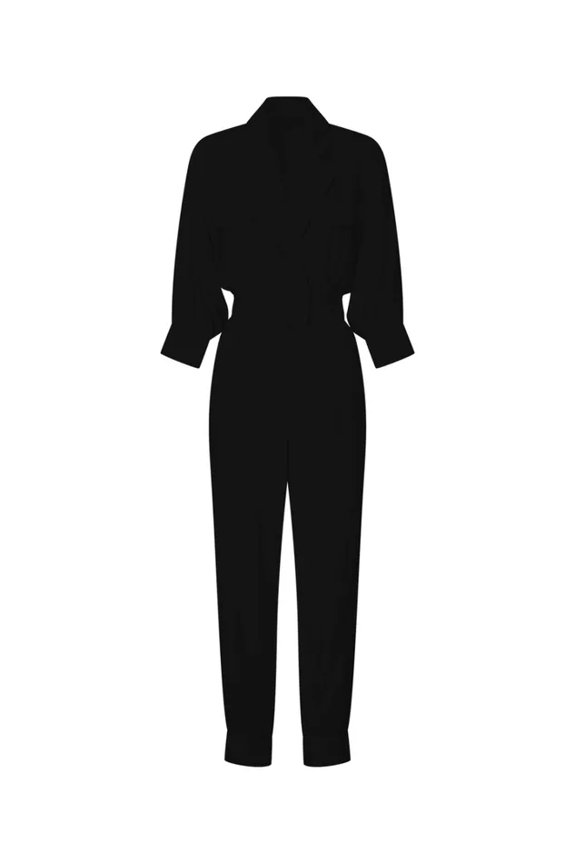 Ayelin Jumpsuit 8211 Linen Look Relaxed 34 Sleeve Jumpsuit In Black Women Showpo Jumpsuits