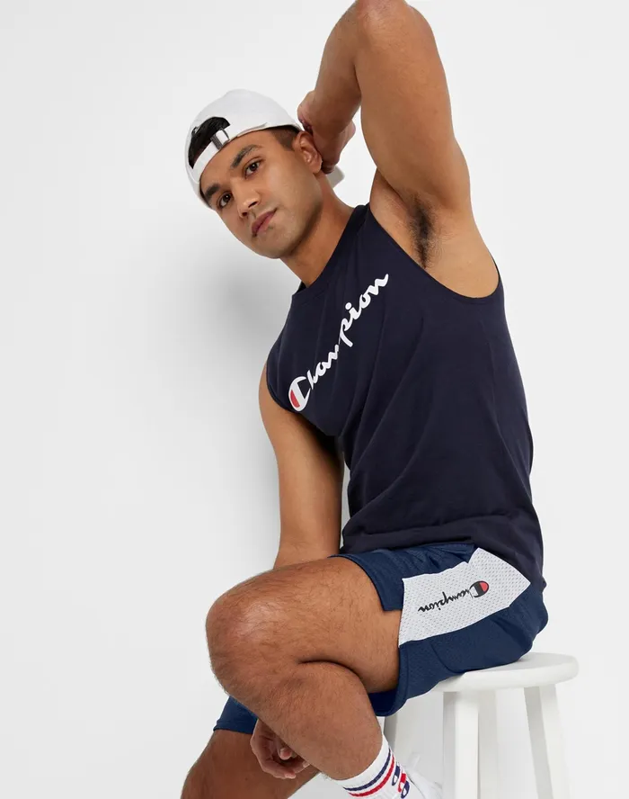 Basketball Shorts Mesh Script Logo 10034 Navywhite Men Champion Shorts