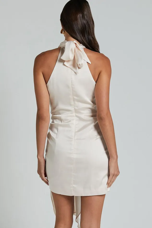 Behati Mini Dress 8211 High Neck Wrap In Oyster Women Showpo Dresses
