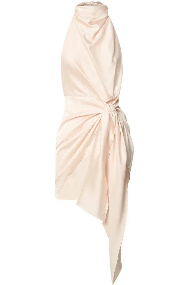 Behati Mini Dress 8211 High Neck Wrap In Oyster Women Showpo Dresses
