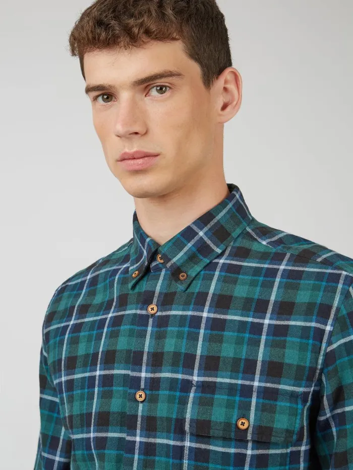 Ben Sherman Heritage Check Shirts Men Brushed Plaid Check Shirt 8211 Ocean Green