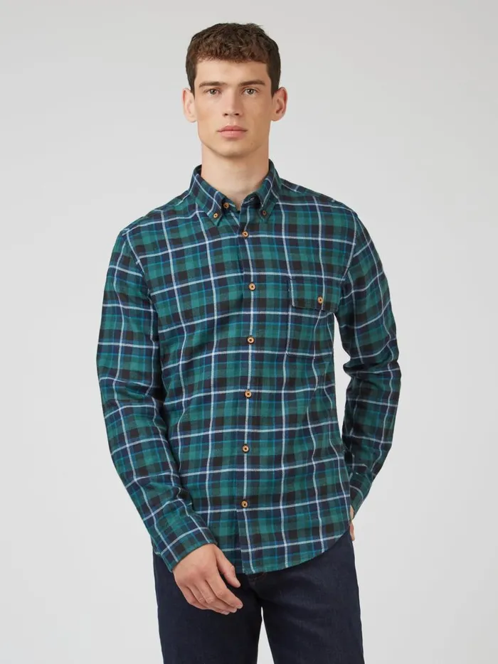Ben Sherman Heritage Check Shirts Men Brushed Plaid Check Shirt 8211 Ocean Green Ben Sherman Heritage Check Shirts Men Brushed Plaid Check Shirt 8211 Ocean Green