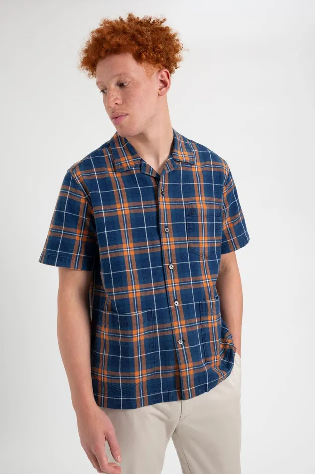 Ben Sherman Heritage Check Shirts Men Dalston Blues Summer ShortSleeve Check Camp Shirt