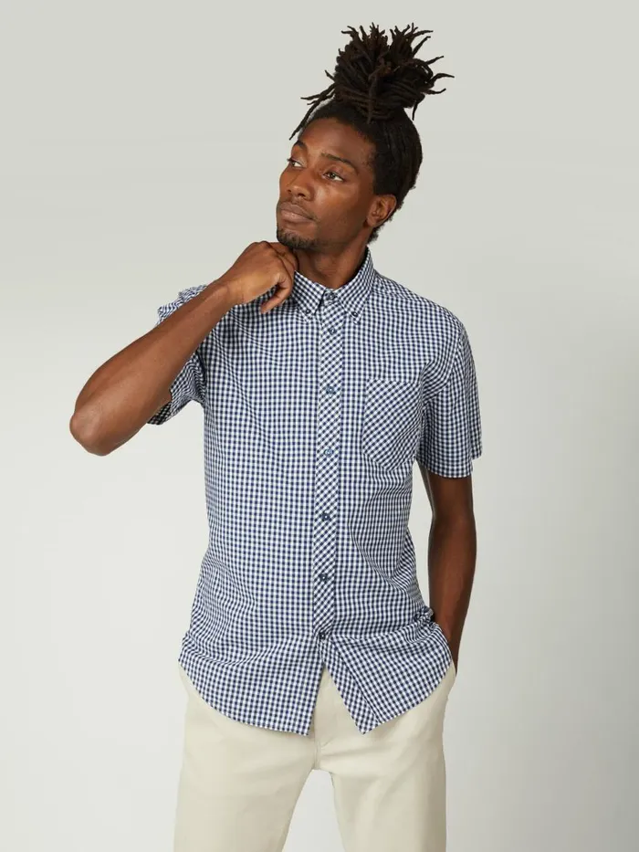 Ben Sherman Heritage Check Shirts Men Signature ShortSleeve Gingham Shirt 8211 Dark Blue