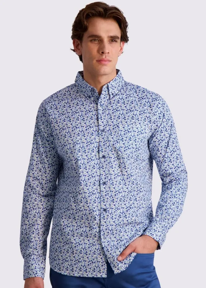 Ben Sherman Long Sleeve Shirts Men Floral Print LongSleeve Shirt 8211 Blue