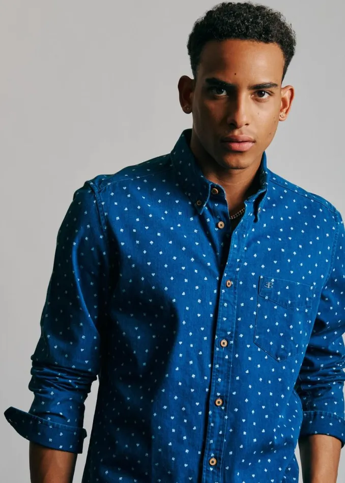 Ben Sherman Long Sleeve Shirts Men Long Sleeve Indigo Card Print Shirt Ben Sherman Long Sleeve Shirts Men Long Sleeve Indigo Card Print Shirt