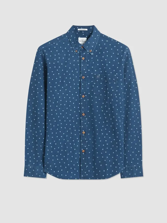 Ben Sherman Long Sleeve Shirts Men Long Sleeve Indigo Card Print Shirt Ben Sherman Long Sleeve Shirts Men Long Sleeve Indigo Card Print Shirt