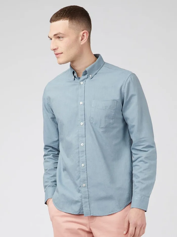 Ben Sherman Long Sleeve Shirts Men Signature Organic Oxford Shirt 8211 Blue Shadow