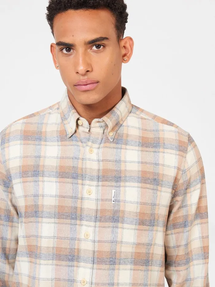 Ben Sherman Long Sleeve Shirts Men Twisted Yarn Check Shirt 8211 Sand