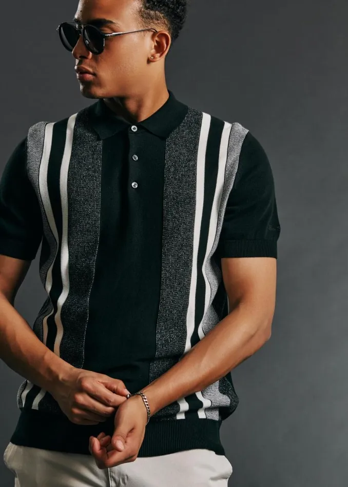 Ben Sherman Mod Knit Polos Men Birdseye Stripe Knit Polo 8211 Black