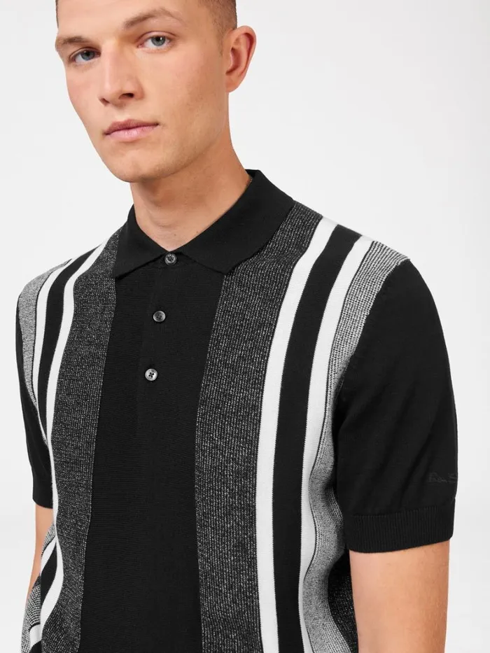 Ben Sherman Mod Knit Polos Men Birdseye Stripe Knit Polo 8211 Black Ben Sherman Mod Knit Polos Men Birdseye Stripe Knit Polo 8211 Black