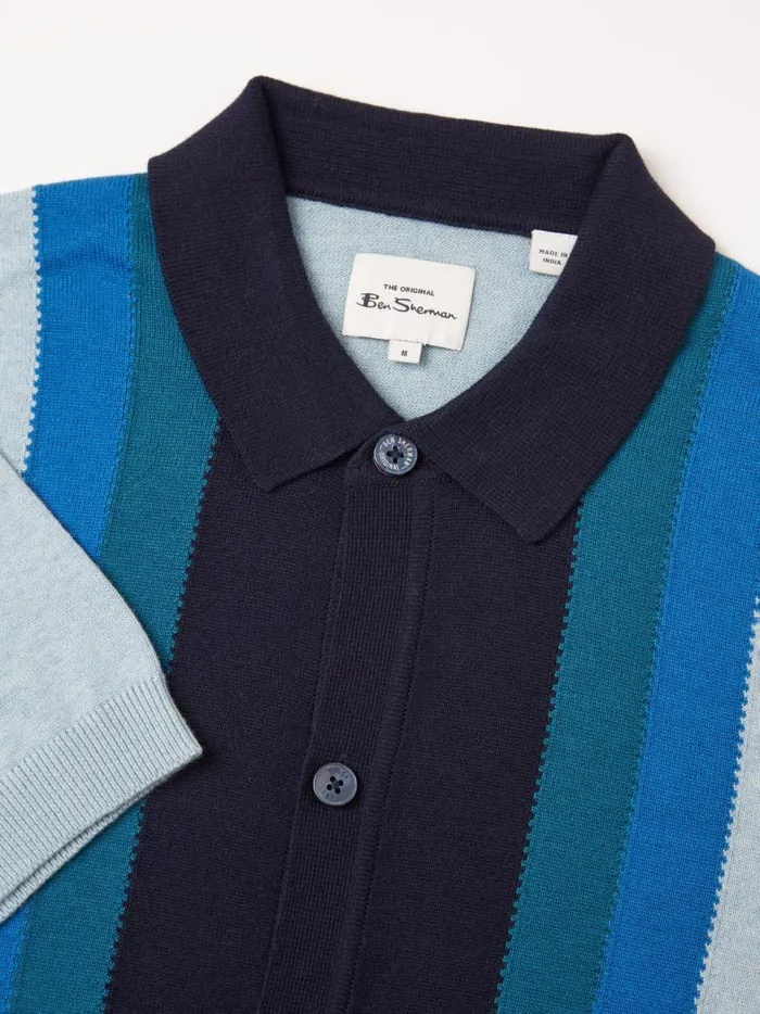 Ben Sherman Mod Knit Polos Men ButtonThrough Mod Knit Stripe Polo 8211 Sky