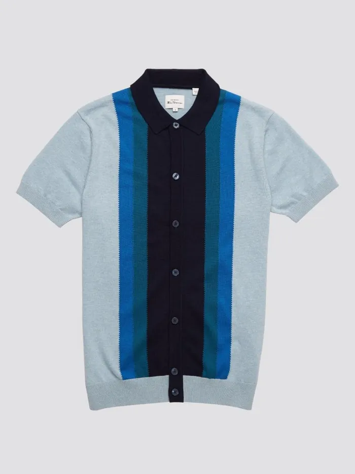 Ben Sherman Mod Knit Polos Men ButtonThrough Mod Knit Stripe Polo 8211 Sky