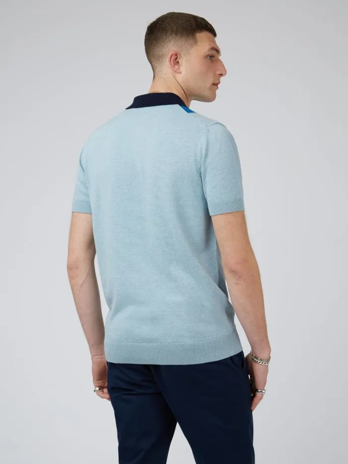 Ben Sherman Mod Knit Polos Men ButtonThrough Mod Knit Stripe Polo 8211 Sky