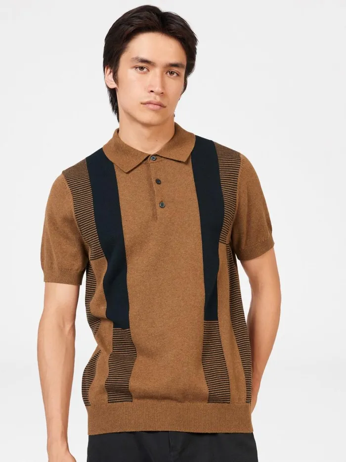 Ben Sherman Mod Knit Polos Men Intarsia Stripe Knit Polo 8211 Ginger