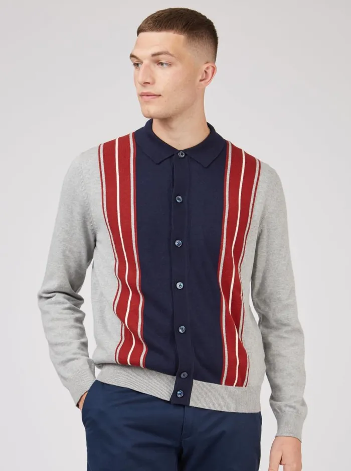 Ben Sherman Mod Knit Polos Men LongSleeve Knit Polo Sweater Polo Gray Navy Spring Polo Collared Sweater Polo Model