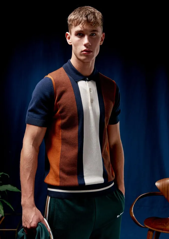 Ben Sherman Mod Knit Polos Men Vertical Stripe Knit Polo 8211 Dark Navy