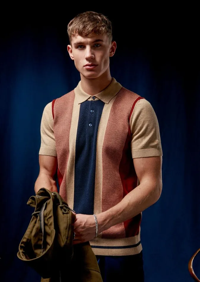 Ben Sherman Mod Knit Polos Men Vertical Stripe Knit Polo 8211 Stone