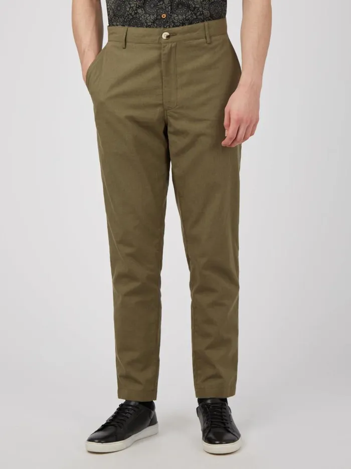 Ben Sherman Pants and Chinos Men Linen Blend Slim Taper Trouser 8211 Dark Khaki
