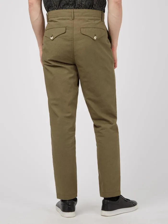 Ben Sherman Pants and Chinos Men Linen Blend Slim Taper Trouser 8211 Dark Khaki
